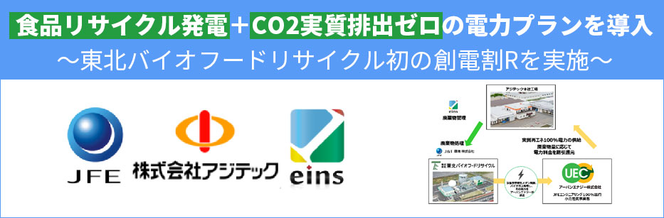 アジテック 食品リサイクル発電＋CO2実質排出ゼロの電力プランを導入